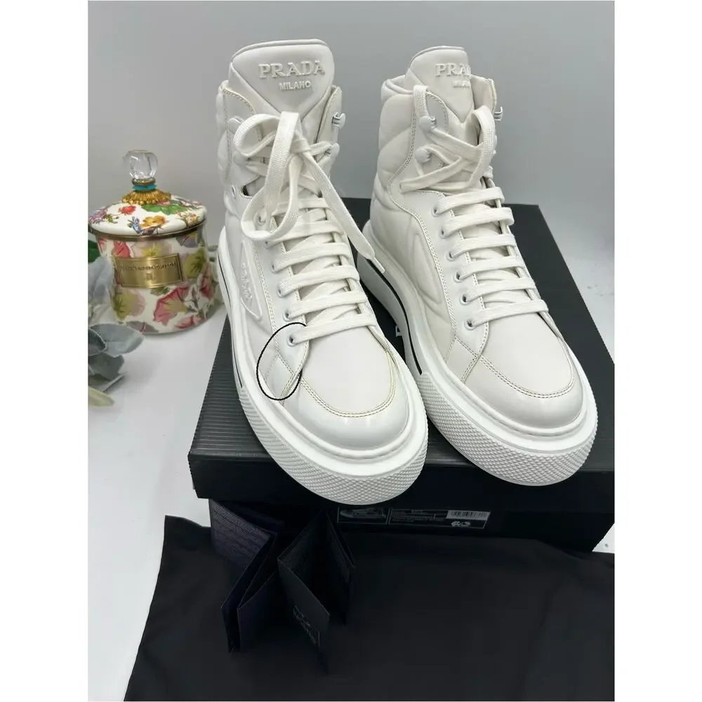 Women's Prada re-nylon and brushed leather high top sneakers size 41/11 US